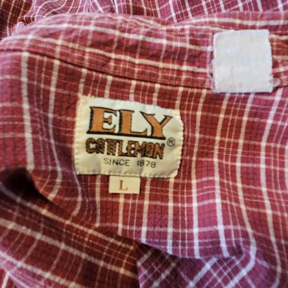 Ely Cattleman large button down long sleeve shirt with pearl snaps. Red & white - Picture 4 of 9